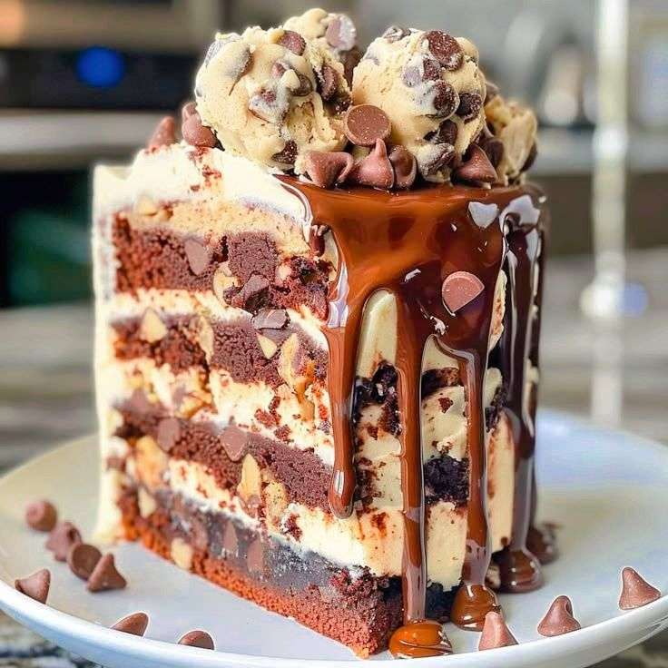 summer chocolate chip cookie dough layer cake