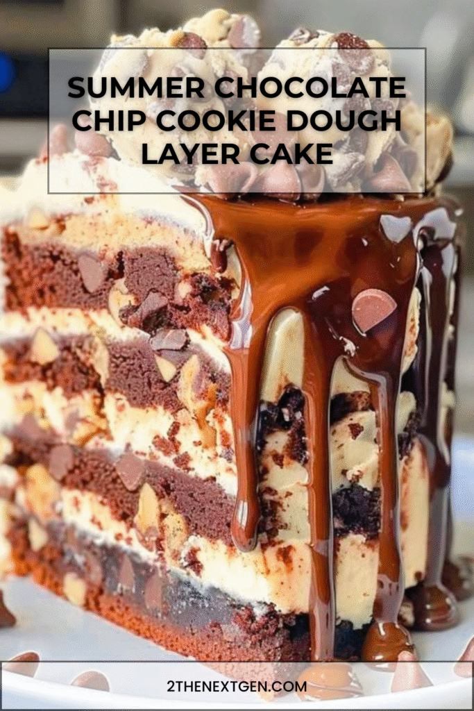 summer chocolate chip cookie dough layer cake