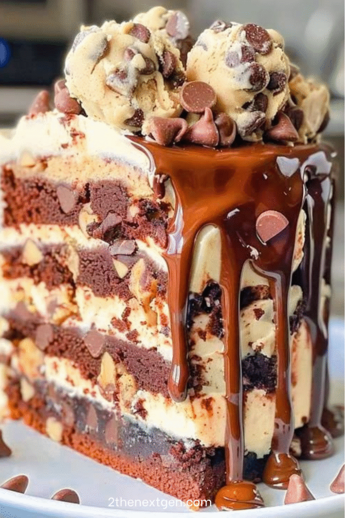 summer chocolate chip cookie dough layer cake