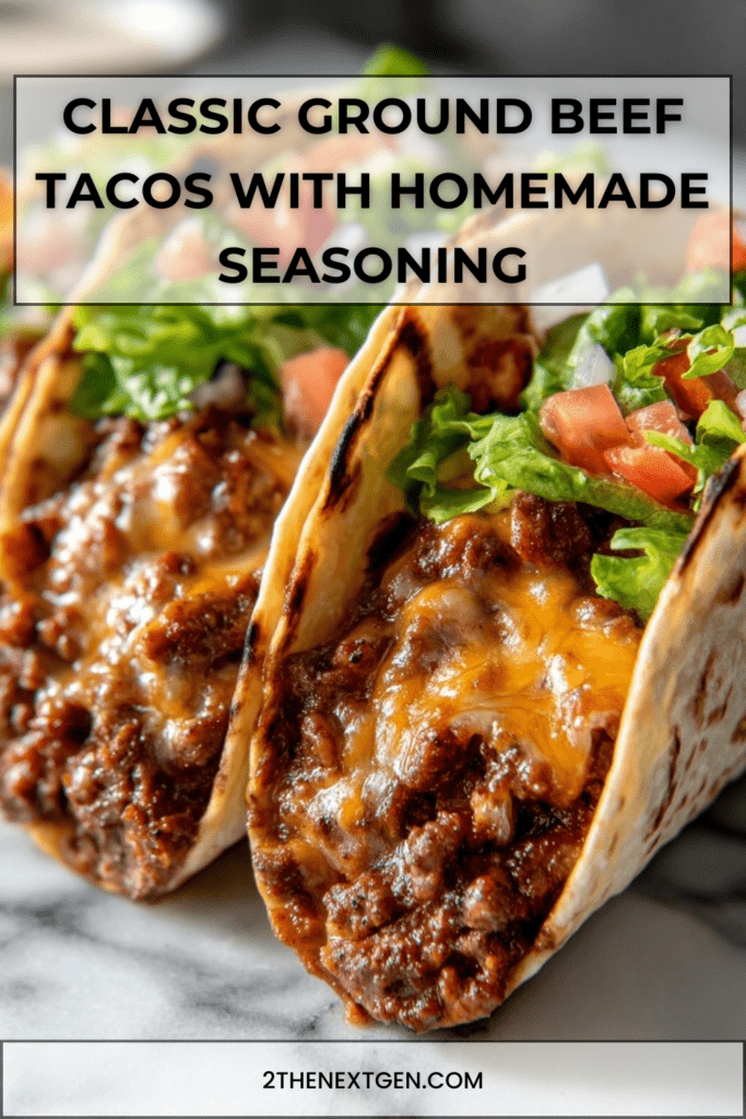 Soft flour tacos filled with seasoned classic ground beef, shredded lettuce, cheese and tomatoes, served with lime wedges and salsa.