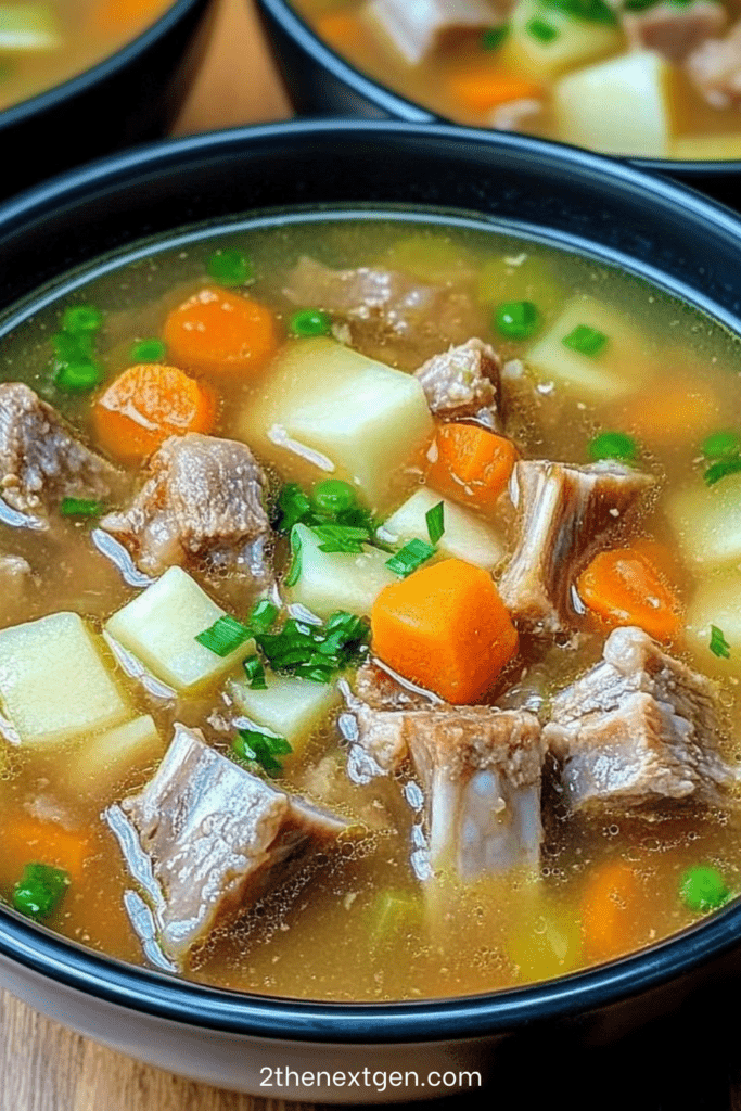 Classic kielbasa potato soup with sliced smoked sausage, tender potato chunks, carrots and parsley garnish served in a rustic soup bowl.