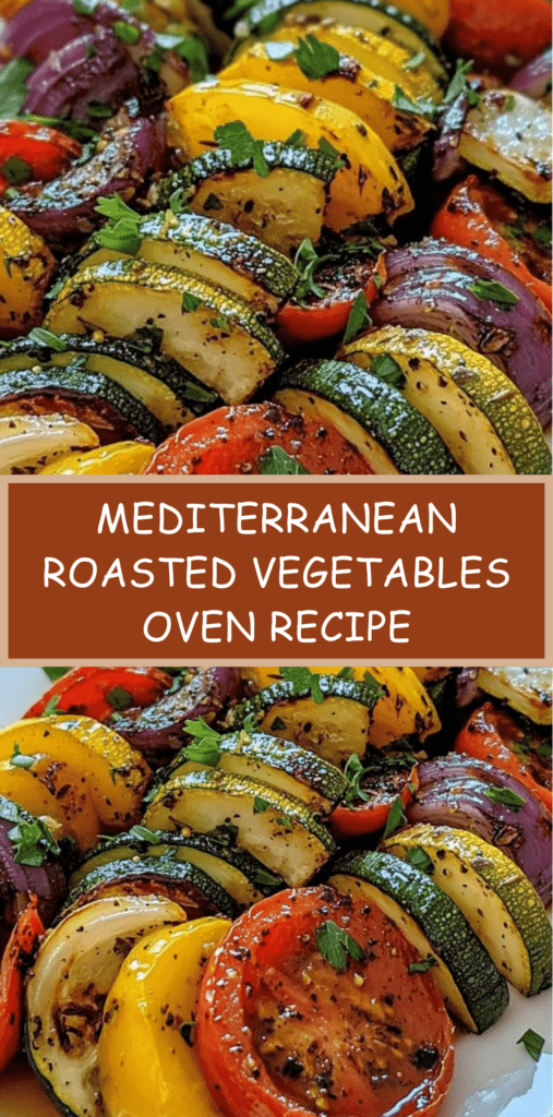 Mediterranean roasted vegetables with zucchini, yellow squash, red onion and tomatoes, lightly caramelized and garnished with fresh herbs.