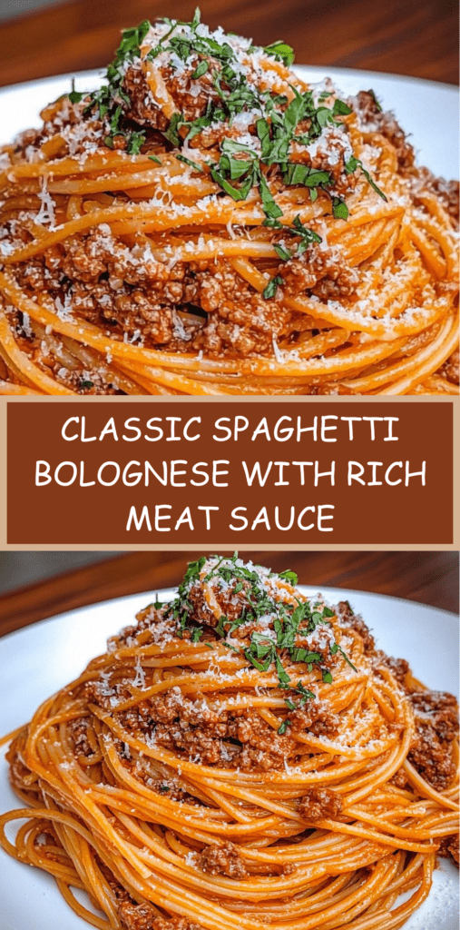 Classic spaghetti bolognese with rich meat sauce, grated Parmesan cheese and fresh parsley served in a white bowl with pasta strands visible.