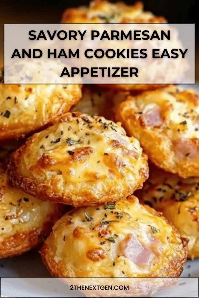 Golden savory Parmesan and Ham Cookies, freshly baked on a parchment-lined tray with a crispy texture