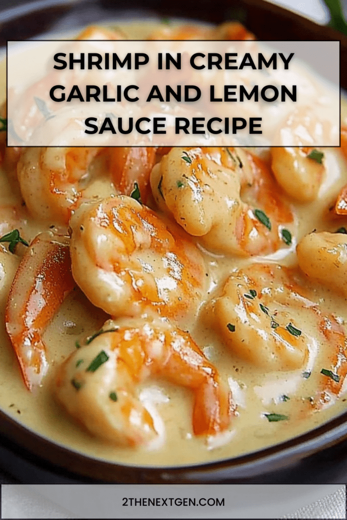 Golden shrimp simmered in creamy garlic and lemon sauce with fresh parsley in a skillet, served hot with a smooth and glossy texture