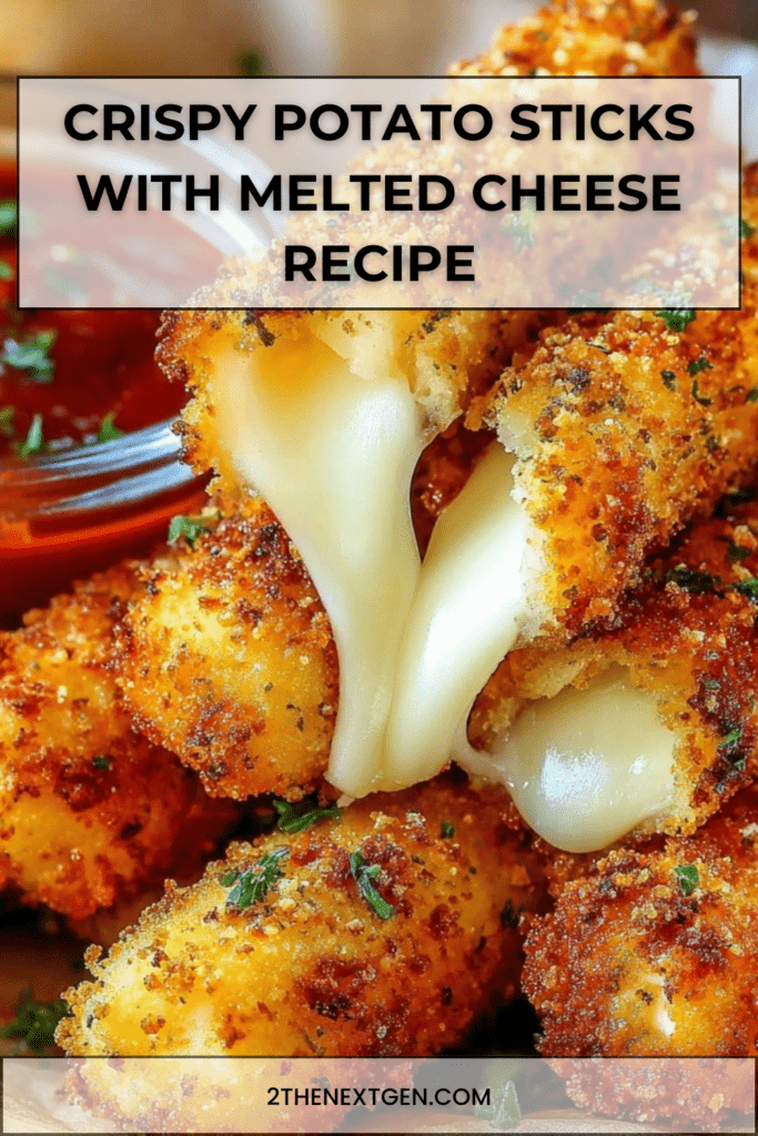 Golden crispy potato sticks filled with melted cheese, served hot with tomato sauce on a rustic plate