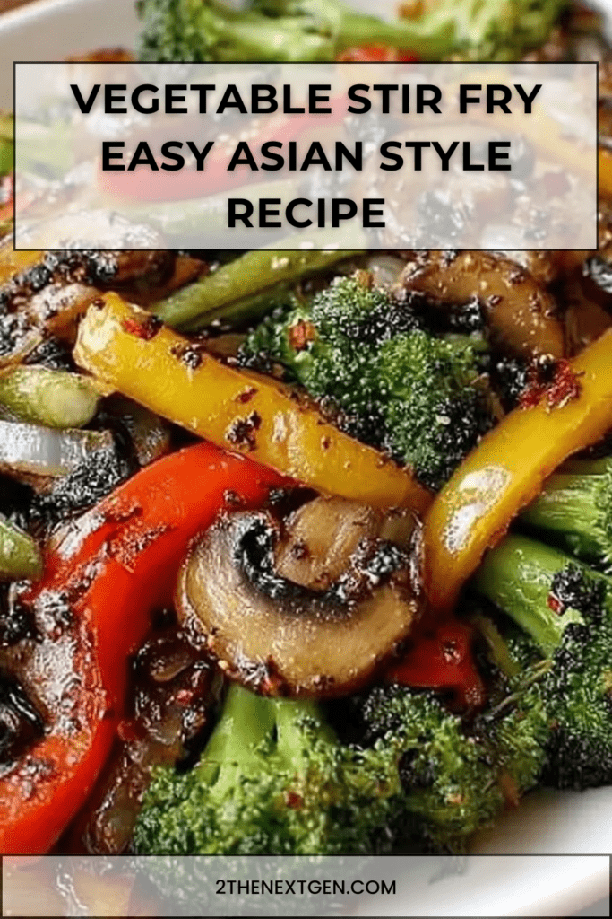 Colorful vegetable stir fry with broccoli florets, sliced mushrooms, red and yellow bell peppers coated in glossy soy sesame sauce in a wok.