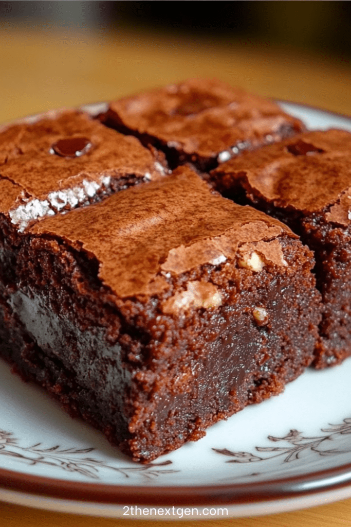 Chocolate brownie with runny center cut into squares, rich dark chocolate texture with gooey molten center flowing from the middle, topped with crushed walnuts on parchment paper