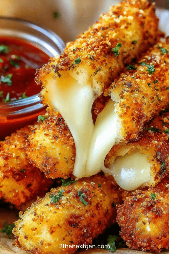 Golden crispy potato sticks filled with melted cheese, served hot with tomato sauce on a rustic plate