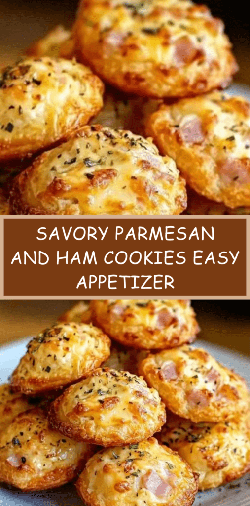 Golden savory Parmesan and Ham Cookies, freshly baked on a parchment-lined tray with a crispy texture