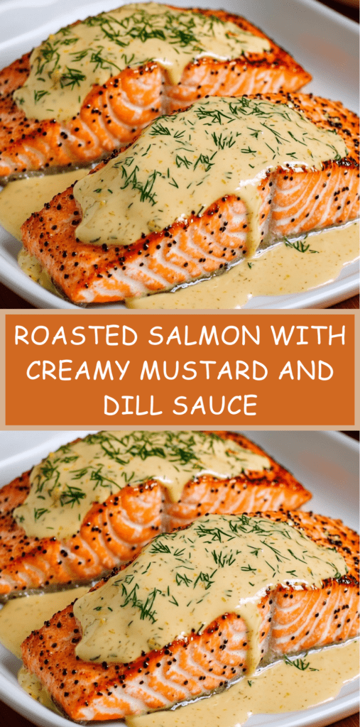 Roasted salmon steaks topped with creamy mustard and dill sauce, finished with lemon zest and fresh herbs in a skillet