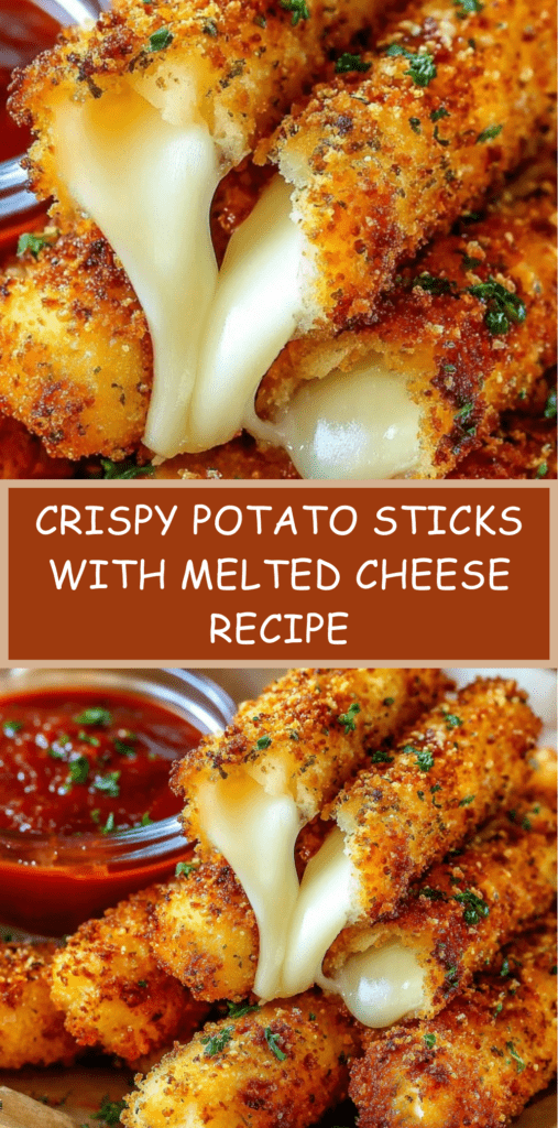 Golden crispy potato sticks filled with melted cheese, served hot with tomato sauce on a rustic plate