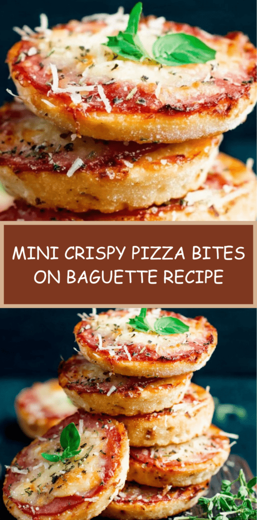 Easy mini crispy pizza bites topped with melted mozzarella, salami slices, tomato sauce, and fresh basil leaves