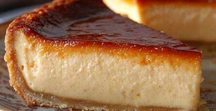 Ultra-creamy vanilla custard tart with a golden caramelized top and smooth vanilla filling baked in a shortcrust pastry