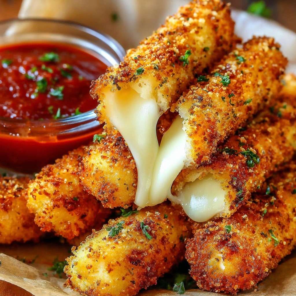 Golden crispy potato sticks filled with melted cheese, served hot with tomato sauce on a rustic plate