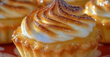 Homemade lemon meringue tartlets with golden toasted meringue and glossy lemon filling in buttery pastry shells