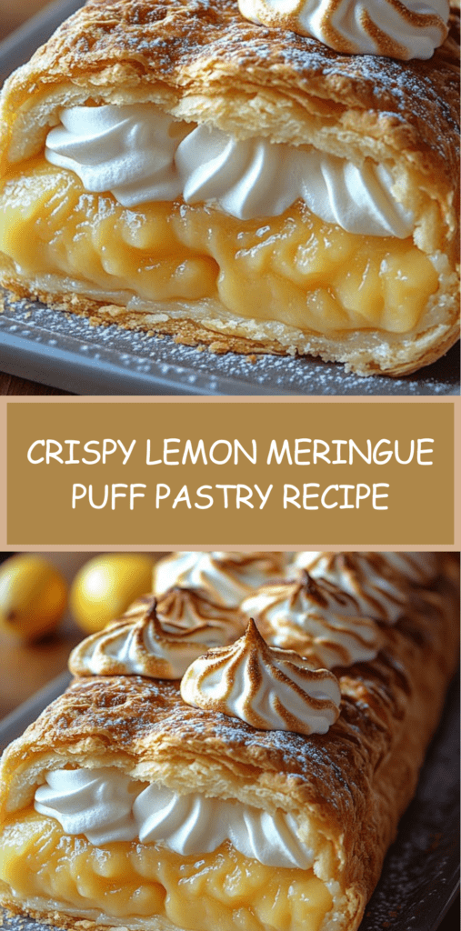 Golden crispy lemon meringue puff pastry layered with smooth lemon cream and whipped cream, topped with piped toasted meringue and finished with a light caramelized surface.