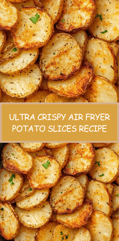 Golden crispy air fryer potato slices with paprika seasoning, arranged on a plate with fresh parsley and a crunchy exterior.