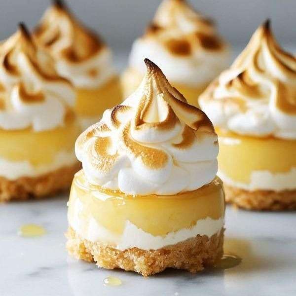 Mini lemon meringue cheesecakes with a buttery biscuit crust, creamy lemon filling, tangy lemon curd layer, and toasted golden meringue topping.
