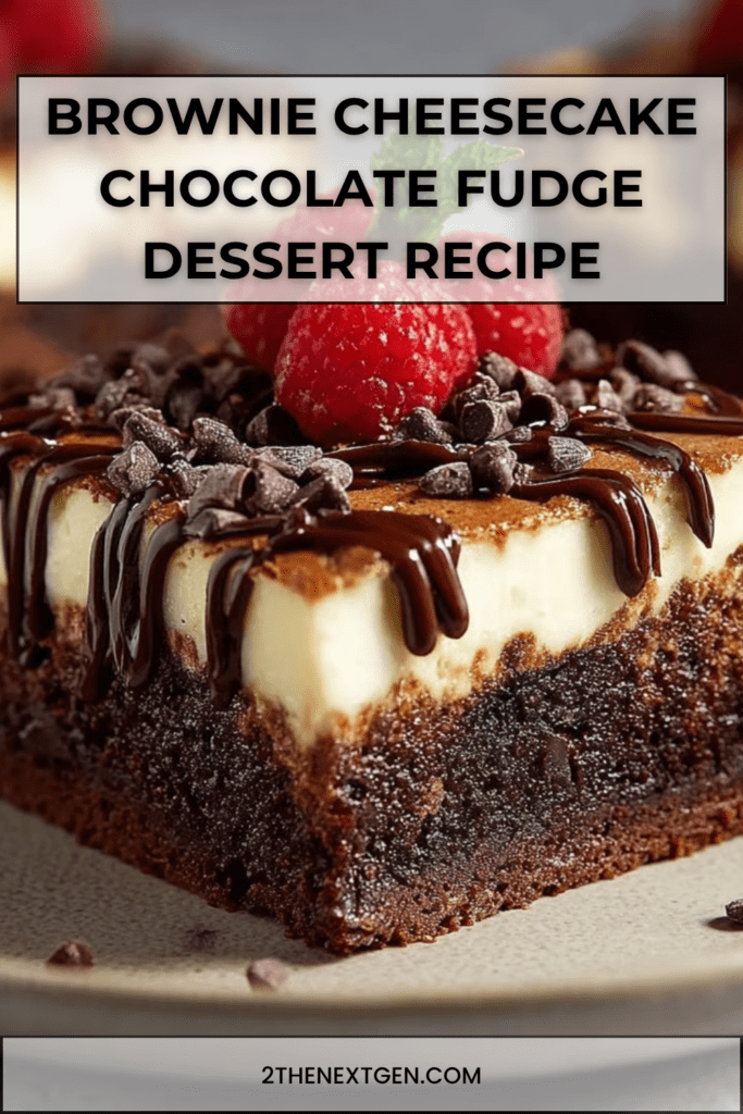 Rich brownie cheesecake with a fudgy chocolate base and creamy cheesecake swirl, sliced into squares showing moist texture and marbled layers.