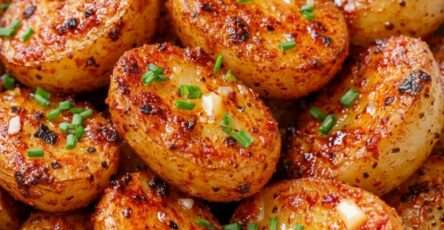 Spicy Mexican papas a la diabla served in a rustic bowl, coated in red chile de árbol sauce with garlic, lime, and crispy golden potato edges.