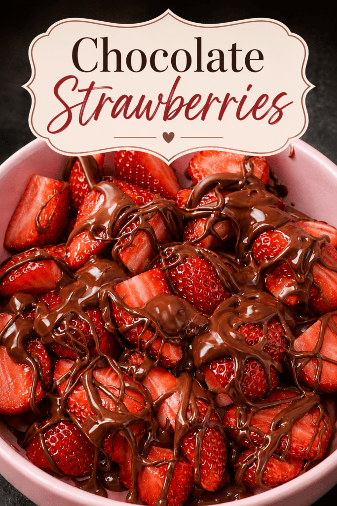 Chocolate covered strawberries bowl with fresh sliced strawberries drizzled with melted chocolate, topped with chopped nuts, coconut, biscuit crumbs, and white chocolate drizzle.