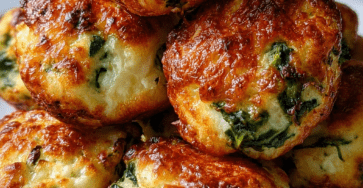 Golden cheesy spinach egg bites baked in a muffin pan with fluffy eggs, melted mozzarella, crumbled feta, chopped spinach, garlic, and fresh parsley.