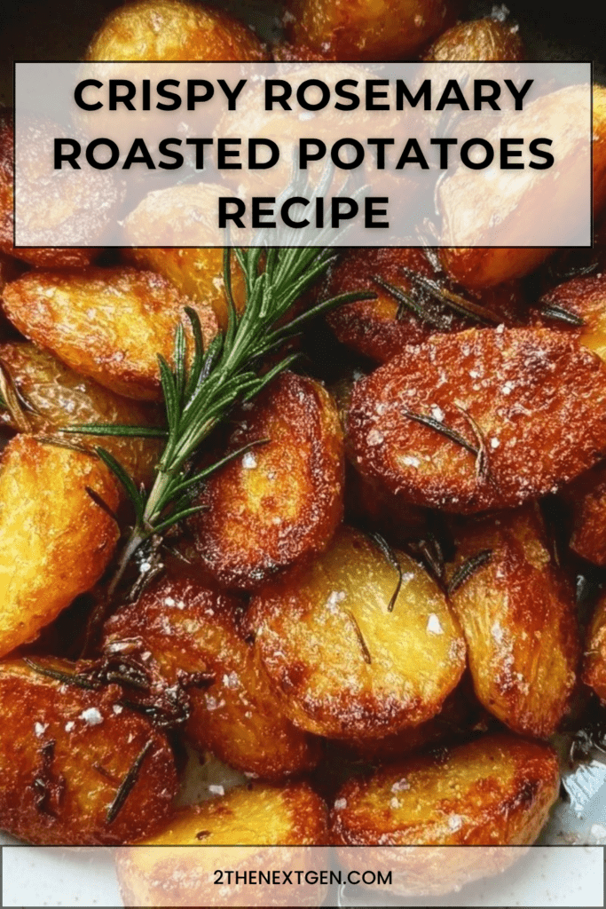 Crispy rosemary roasted potatoes served golden and hot with garlic, fresh rosemary, flaky sea salt, and crispy roasted edges.