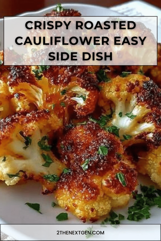 Crispy roasted cauliflower florets served golden with parmesan, garlic, paprika, fresh parsley, lemon juice, and crispy roasted edges.