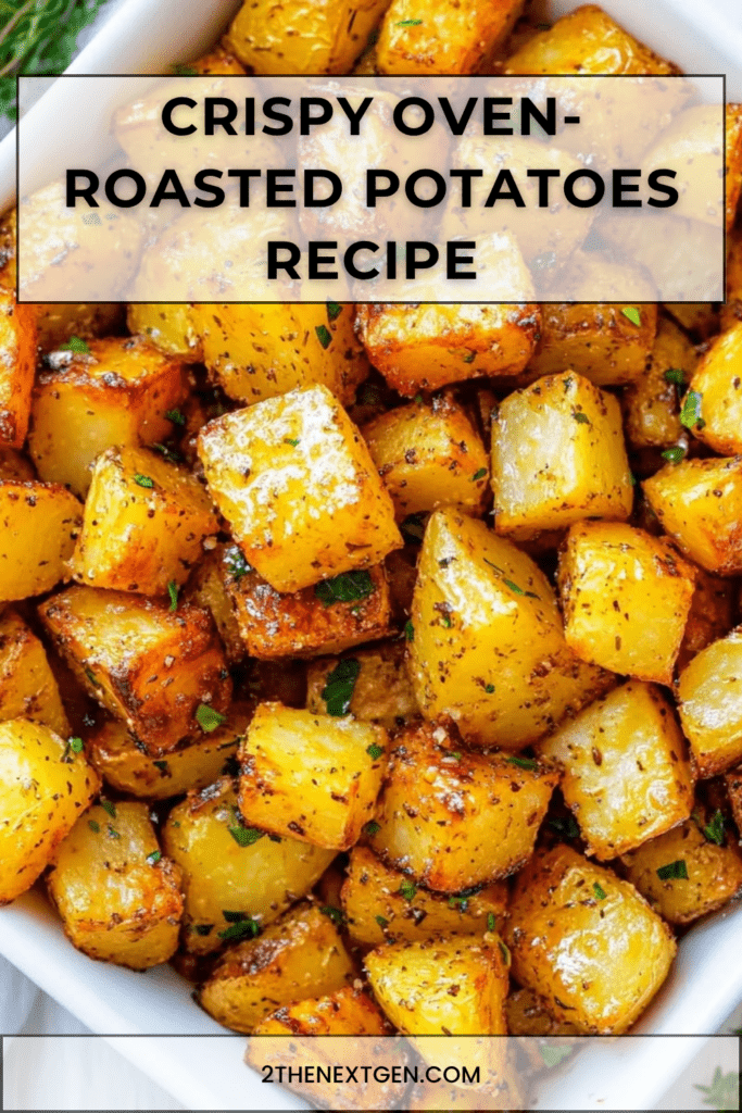 Crispy oven-roasted potatoes served golden with garlic, paprika, herbs, fresh parsley, crispy edges, and a tender fluffy center.