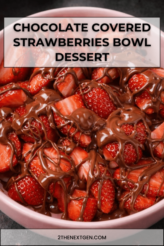Chocolate covered strawberries bowl with fresh sliced strawberries drizzled with melted chocolate, topped with chopped nuts, coconut, biscuit crumbs, and white chocolate drizzle.