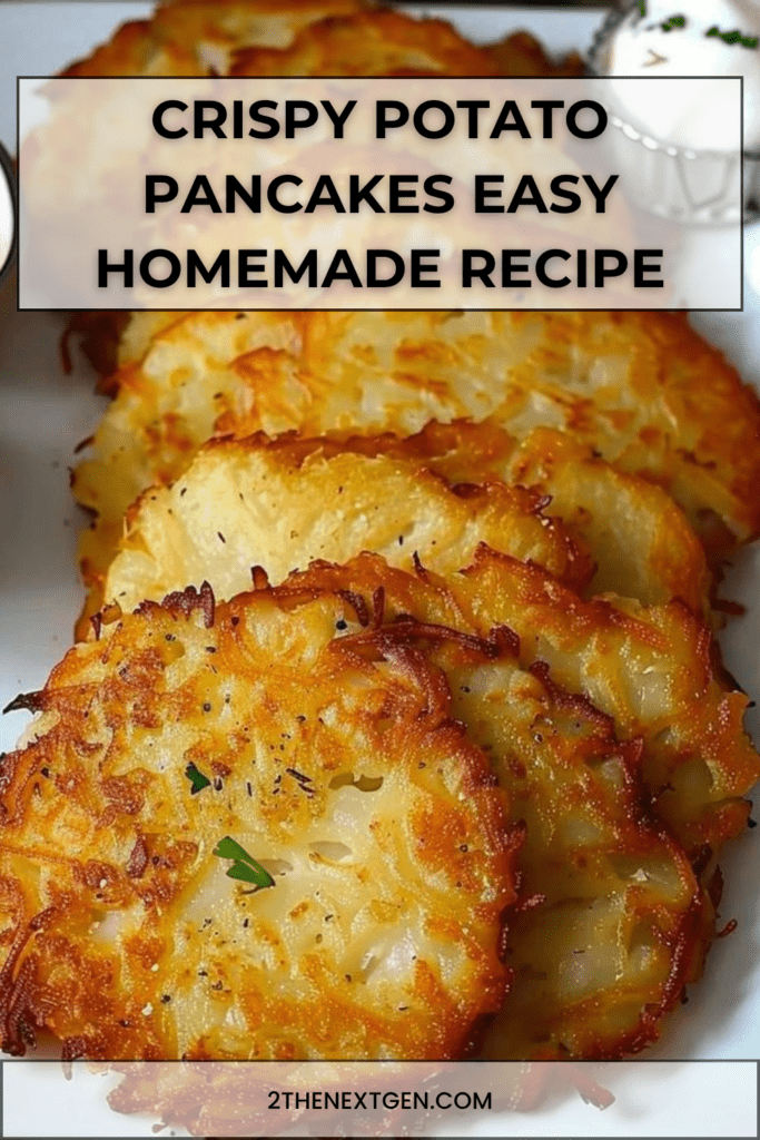 Golden crispy potato pancakes served warm with sour cream, fresh parsley, and sweet chili sauce on a rustic plate.