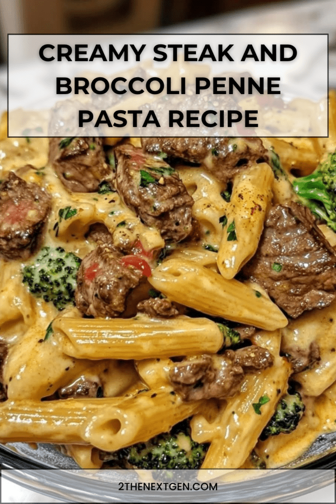 Creamy steak and broccoli penne pasta served with tender steak bites, cheddar parmesan sauce, fresh parsley, and extra cheese.
