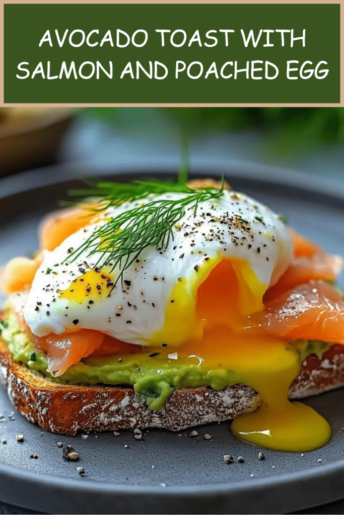 Avocado toast topped with smoked salmon, poached egg, fresh dill, black pepper, chili flakes, lemon, and crispy sourdough bread.