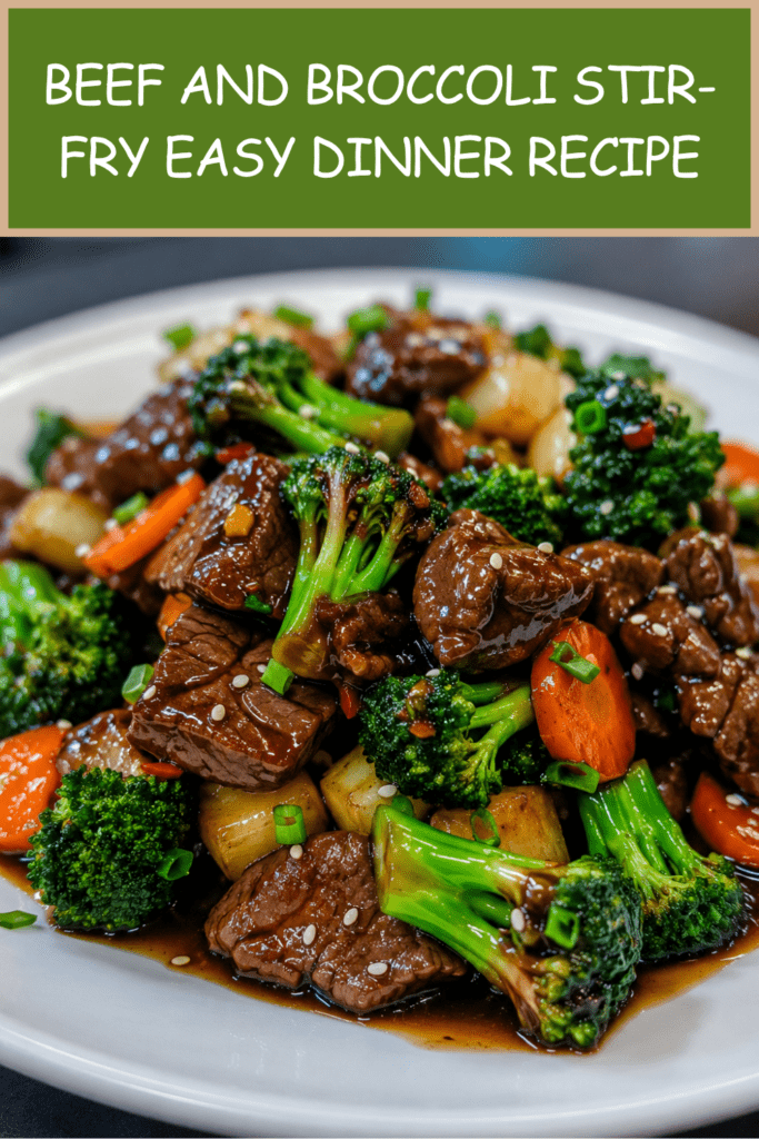 A hot beef and broccoli stir-fry served in a bowl with tender sliced beef, bright green broccoli florets, carrots, onion, glossy soy oyster sauce, sesame seeds, and chopped green onions.