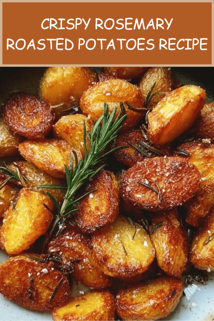 Crispy rosemary roasted potatoes served golden and hot with garlic, fresh rosemary, flaky sea salt, and crispy roasted edges.