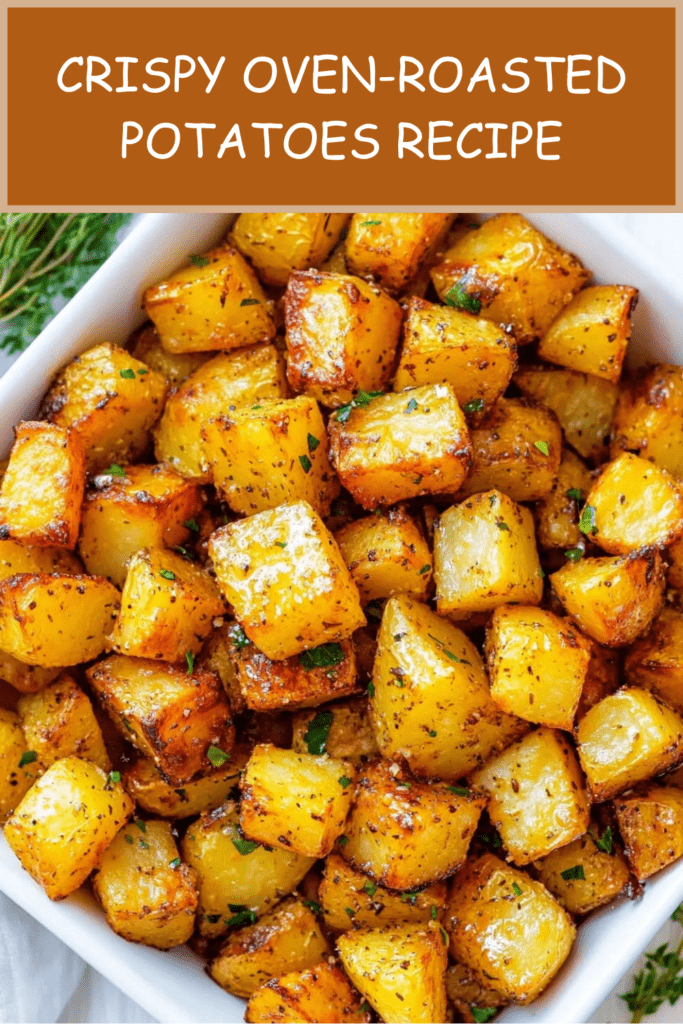 Crispy oven-roasted potatoes served golden with garlic, paprika, herbs, fresh parsley, crispy edges, and a tender fluffy center.