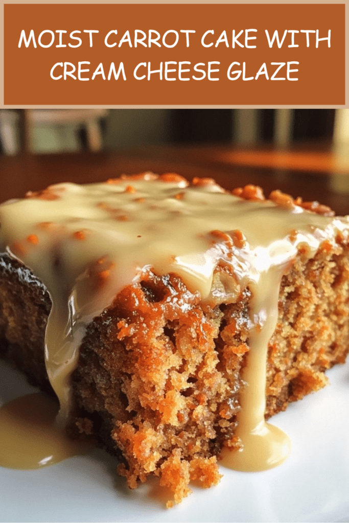 Moist carrot cake topped with cream cheese glaze, chopped nuts, grated carrots, and a soft spiced crumb served on a plate.